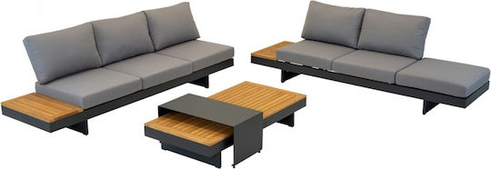 Outdoor Living Room Set 2 Pieces Grey with Pillows
