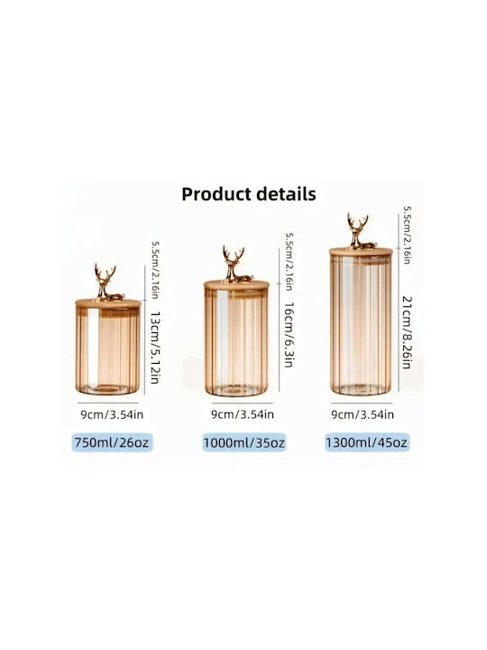 SteweHome Set of 3 General Use Glass Transparent Jars with Lid 9x10cm