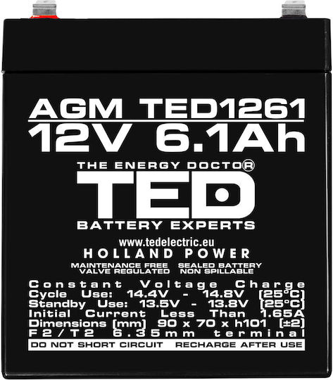 TED Electric A0058601 UPS Battery with Capacity 6.1Ah and Voltage 12V