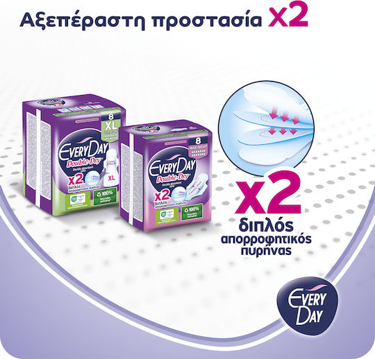 Every Day Double Dry Extra Long Sanitary Pads with Wings Ultra Plus for Heavy Flow 8 Drops 8pcs