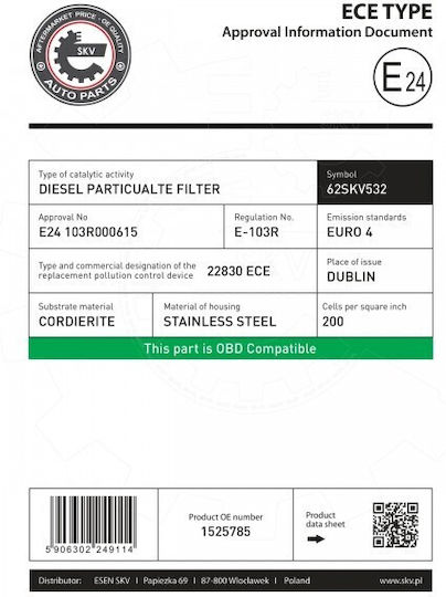 SKV Φίλτρο DPF για Ford