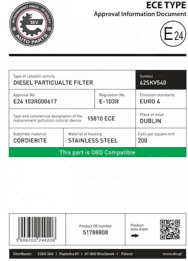 SKV DPF-Filter Für Fiat Opel Saab
