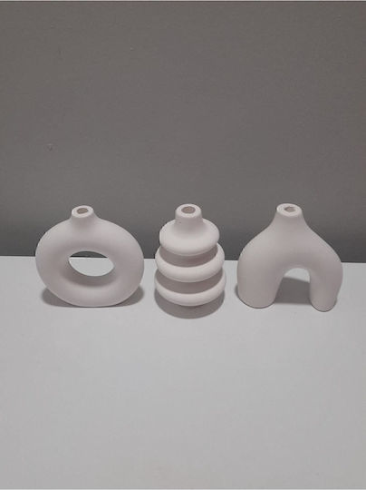 Stewehome Set Of 3 Pieces Bohemian Miniature Concrete Vases White 7x10 Cm