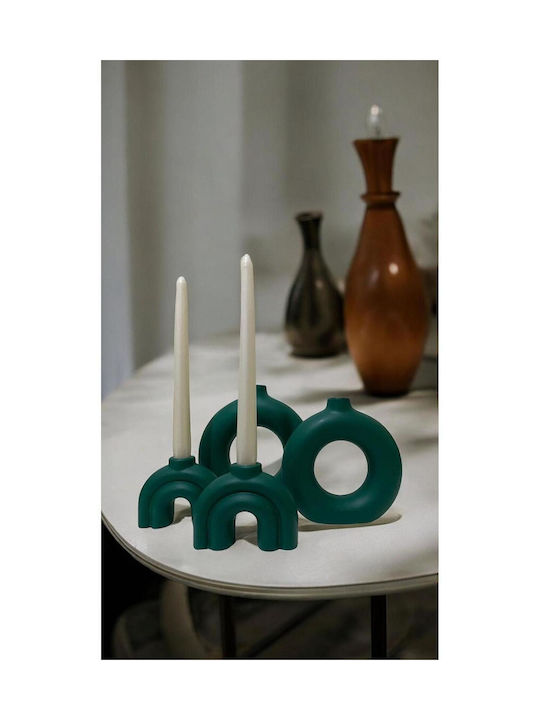 Stewehome Set Of Decorative Vase Candle Holder Bohemian Style Handmade Green 10x15 Cm