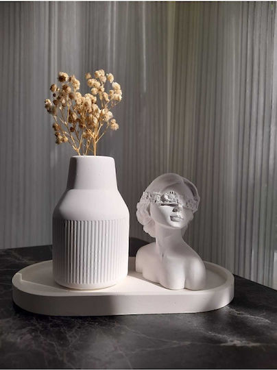Stewehome Set of 3 Pieces Vases Female Figure Decorative Object Plate Oval Vase Bibelot Decorative Item White 10x11 Cm
