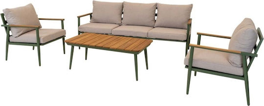 Garten- und Outdoor-Möbelsets Wohnzimmer Typsatz 4 Stück Matt Grün mit Kissen Garten- und Outdoor-Möbelsets Wohnzimmer Typsatz 4 Stück Matt Grün mit Kissen
