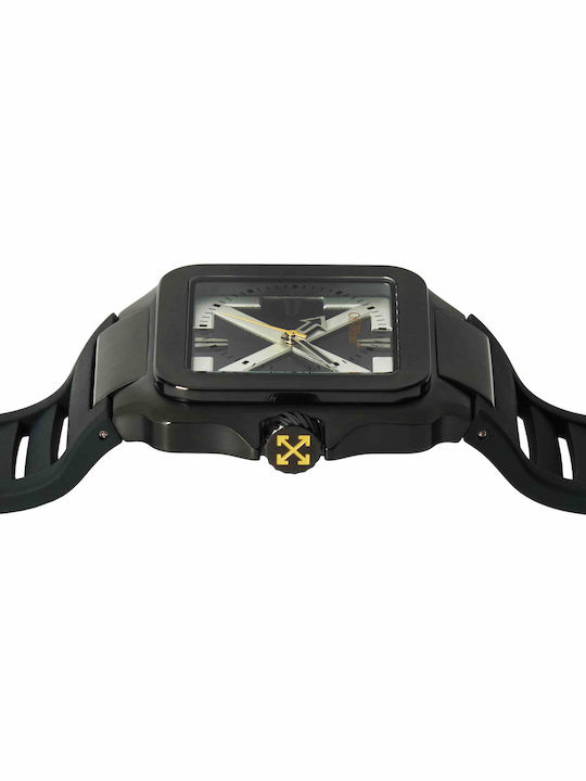Off White Herrenuhr Batterie mit Schwarz Gummi Armband