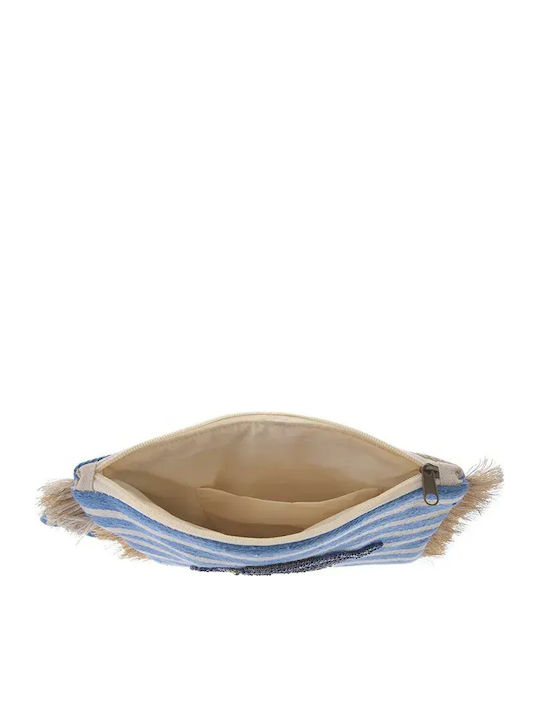 Fabric Bag "Fish" Blue White Beads 25x20x2