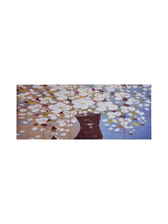 vidaXL Flowers in Vase Fivefold Painting on Canvas 150x60cm
