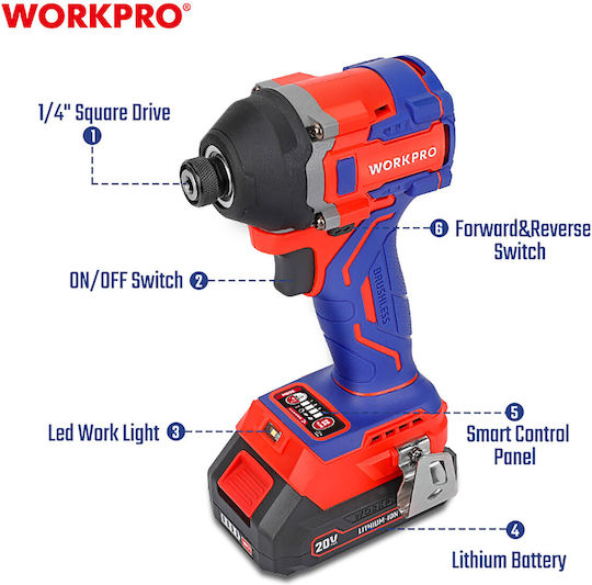 WorkPro WP390107 Κατσαβίδι Μπαταρίας Brushless 20V 2x2Ah