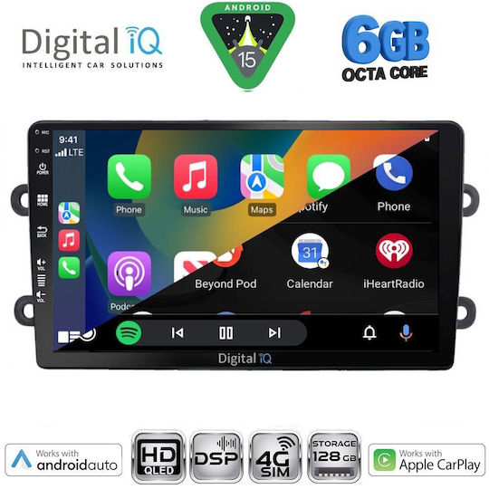 Digital IQ Auto-Audiosystem für Dacia Duster 2012-2019 Bluetooth USB Eingebautes Wi-Fi GPS Apple CarPlay Android Auto mit 9 Zoll Touchscreen