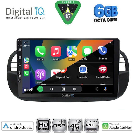 Digital IQ Car Audio System for Fiat 500 2007-2015 Bluetooth USB WiFi GPS Apple CarPlay Android Auto with 9" Touch Screen