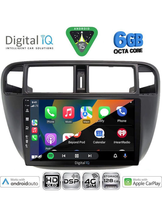 Digital IQ Car Audio System for Honda Civic 1995-2001 with A/C (Bluetooth/USB/WiFi/GPS/Apple CarPlay/Android Auto) with 9" Touch Screen
