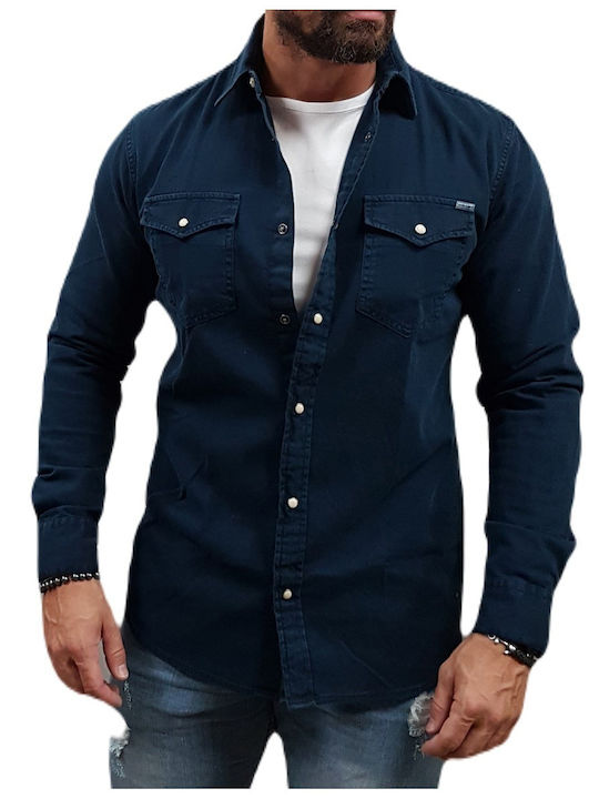 Long-sleeved Denim Shirt Blue Navy