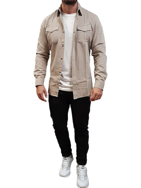 Long Sleeve Cotton Shirt in Slim Fit Crockery