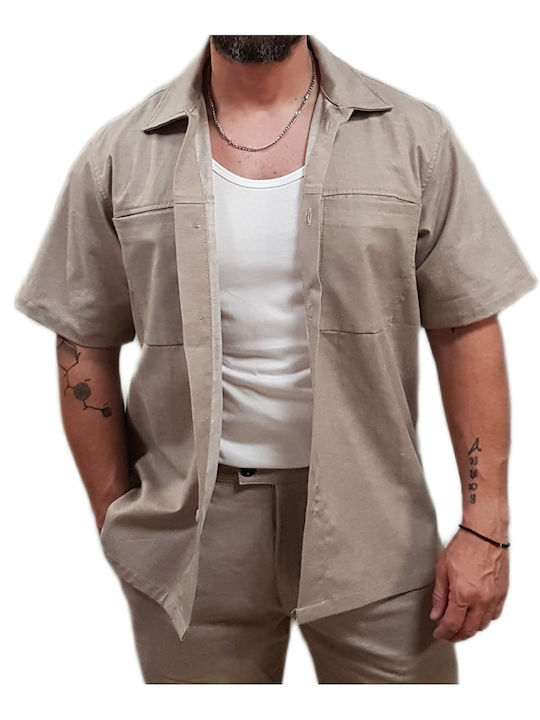 Μακρυμάνικo Λινό Overshirt Sand Beige