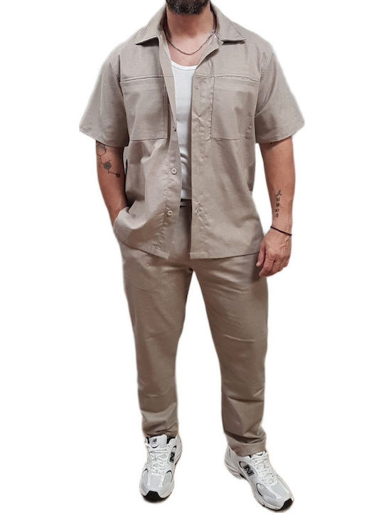 Μακρυμάνικo Λινό Overshirt Sand Beige