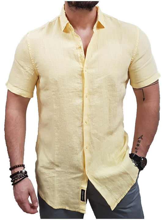 Short-sleeved Linen Shirt Yellow