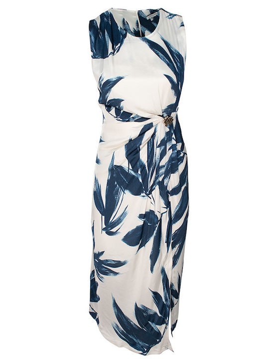 Summer Evening Satin Dress Drape with Tearing Blue