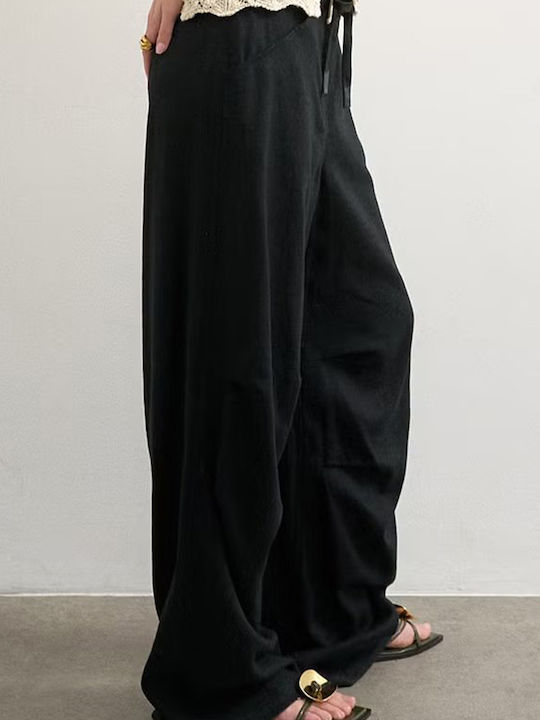 Women's Fabric Cargo Trousers Black