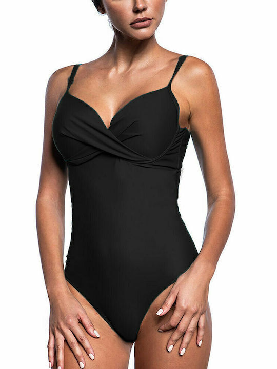 Damen Einteiler Badeanzug mit Bügelunterstützung Bluepoint 24058094d-02 D Cup Schwarz