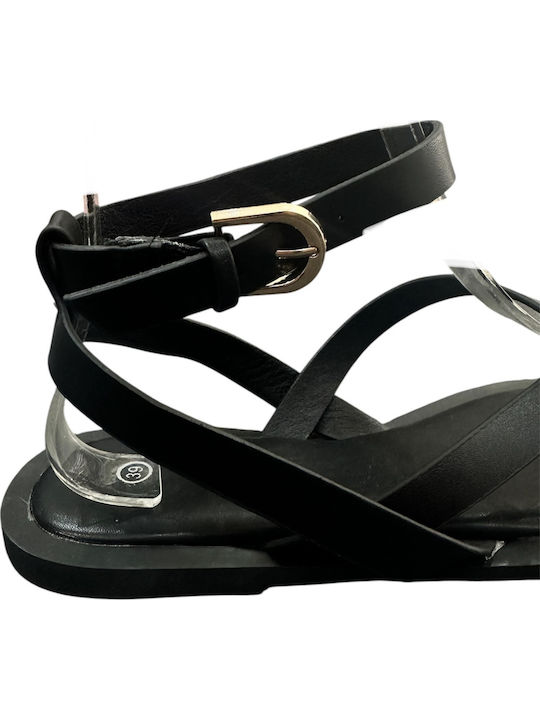Damen Anatomische Flache Sandalen Schwarz