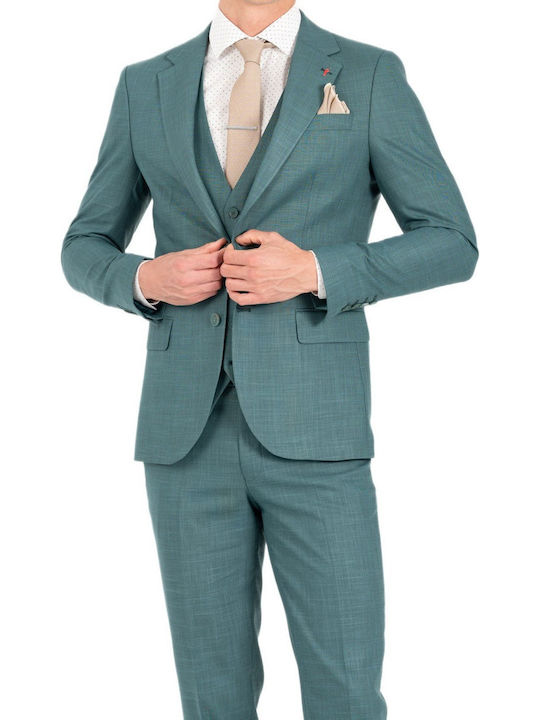 Summer Men's Suit with Slim Fit Petrol Blue
