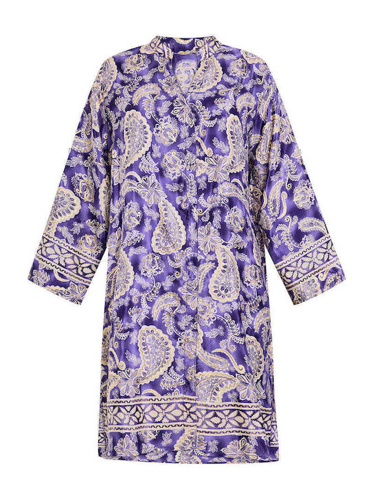 Celestino Women's Kaftan Shirt Metallic Paisley Loose Fit Purple