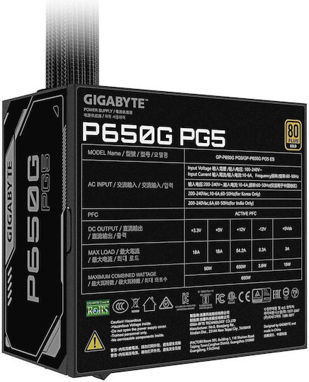 Gigabyte GP-P650G 650W Μαύρο Τροφοδοτικό Υπολογιστή Full Wired 80 Plus Gold