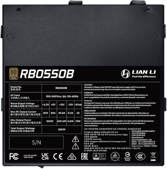 Lian Li RB550B 550W Black Computer Power Supply Full Wired 80 Plus Bronze
