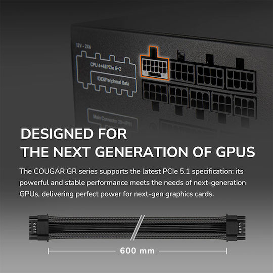 Cougar CGR GDN-750 750W Μαύρο Τροφοδοτικό Υπολογιστή Full Modular 80 Plus Gold