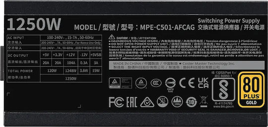CoolerMaster MWE Gold 1250 - V2 ATX 3.0 1250W Black Computer Power Supply Full Modular 80 Plus Gold
