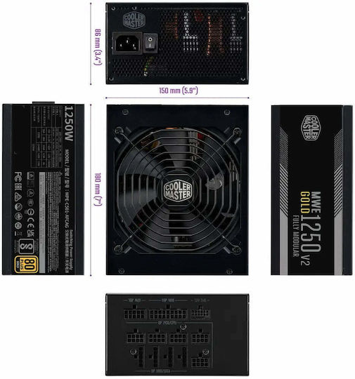 CoolerMaster MWE Gold 1250 - V2 ATX 3.0 1250W Black Computer Power Supply Full Modular 80 Plus Gold