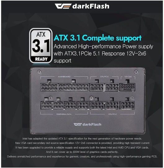 Darkflash PMT1250 A3 1250W Black Computer Power Supply Full Modular 80 Plus Gold