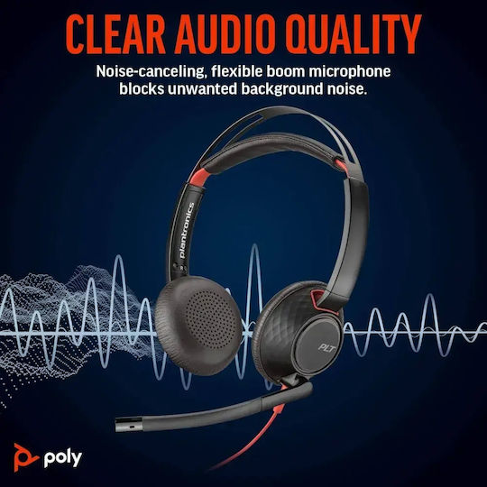Poly Blackwire 5220 On Ear Multimedia Headphone with Microphone USB-C