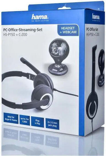 HAMA HS-P150 & C-200 Auf dem Ohr Multimedia-Headsets mit Mikrofon und Verbindung 3,5 mm Klinke in Schwarz Farbe