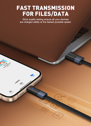 Ldnio Flat LED Braided USB 2.0 Cable USB-C Male - USB-C 65W Black 2m