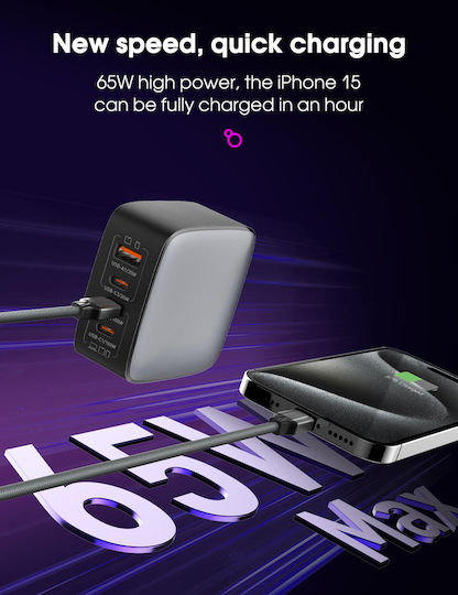 Ldnio USB 2.0 Cable USB-C male - USB-C 65W Γκρι 1m