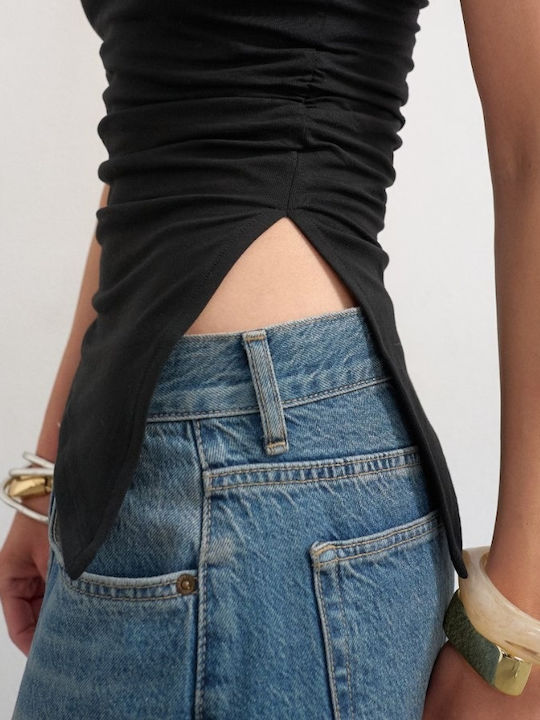 Women's Cotton Sleeveless Black Top