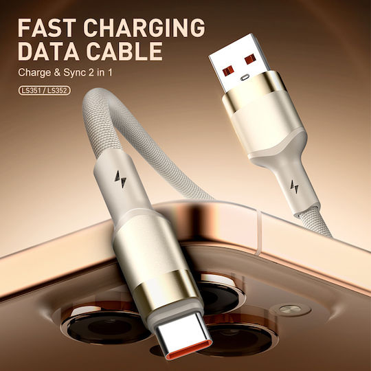 Ldnio Braided USB 2.0 Cable USB-C Male - USB-A 50W Beige 2m