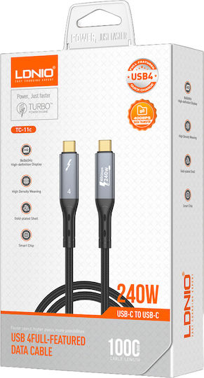 Ldnio Braided USB 4 Video Cable USB-C male - USB-C 240W Μαύρο 1m