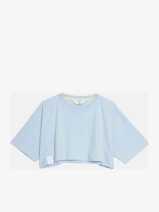Women's Crop Top Cotton Short Sleeve Striped Light Blue