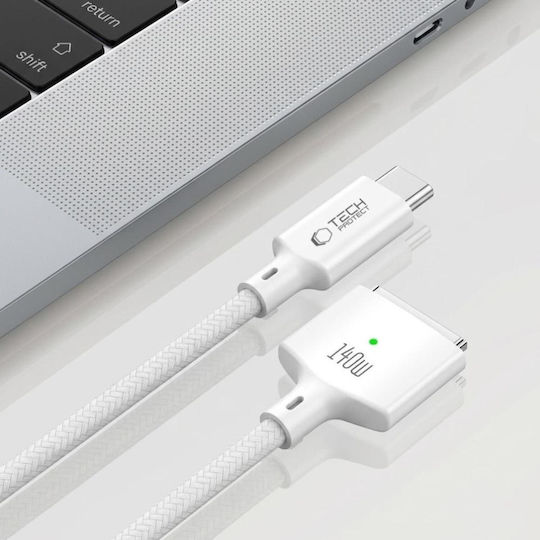Tech-Protect Ultraboost Macbook Magnetic USB 2.0 Cable USB-C male - Magsafe 3 140W Λευκό 2m MMC01