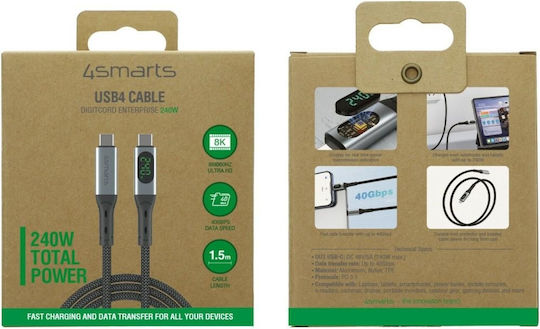 4Smarts LED / Magnetic USB 4 Video Cable USB-C male - USB-C 240W PD Μαύρο 1.5m 541438