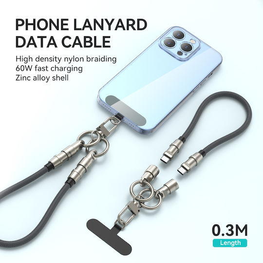 BWOO Cablu USB 2.0 USB-C Masculin - USB-C 60W PD Gri 0,3m
