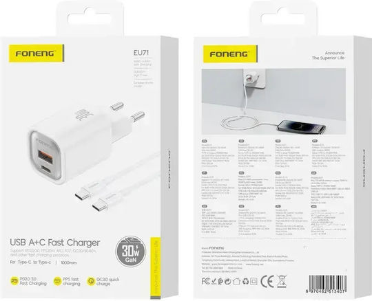 Foneng X26 USB 2.0 Cable USB-C male - micro USB-A Μαύρο 0.25m