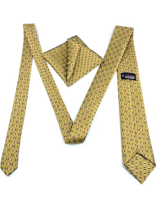 Legend Accessories Σετ Ανδρικής Γραβάτας με Σχέδια σε Χρυσό Χρώμα