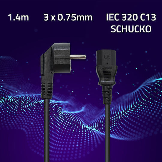 Qoltec Schuko / IEC C13 - Schuko / IEC C13 Cable 1.4m Μαύρο 50549
