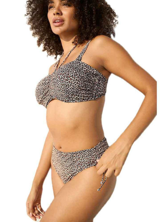 Strapless Bikini Top E Cup Animal Print Καφέ