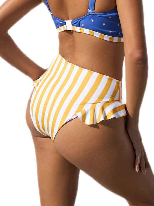 Bikinihosen Slip Hohe Taille Weiß und Gelb